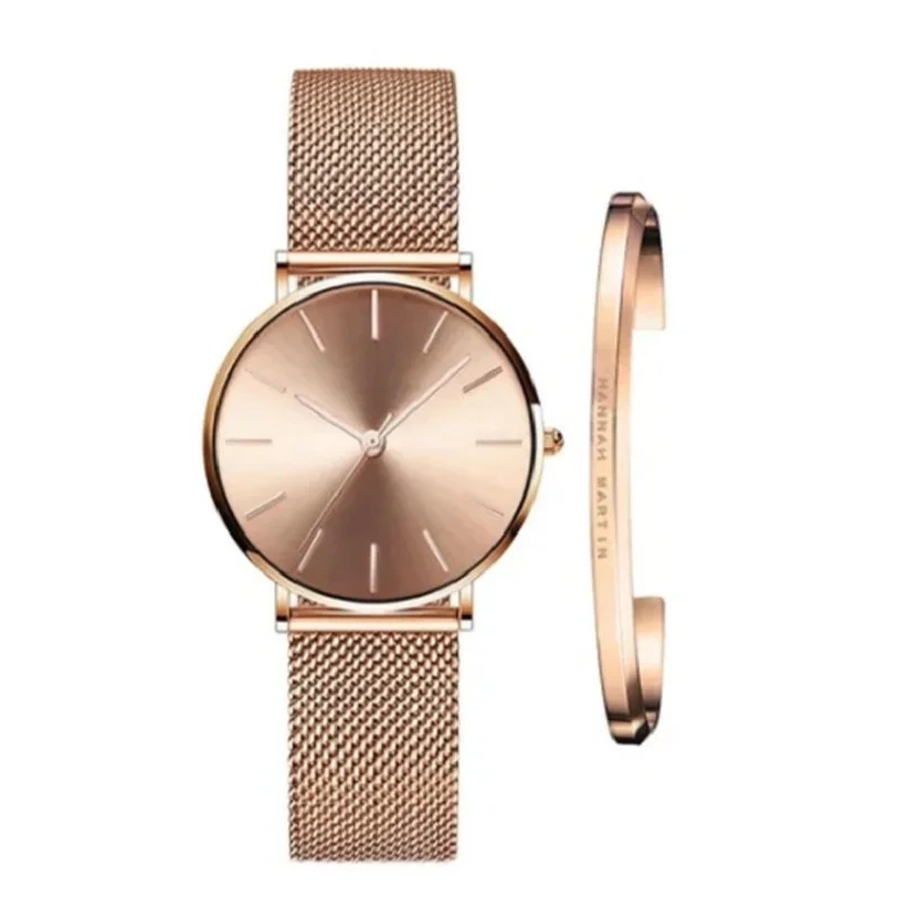 Free Sample Japanese Quartz Movement Mesh Band Waterproof Watches Women's Simple Bracelet Set Watch 1