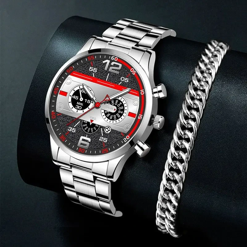 Free Sample Fashion Men Watches Business Stainless Steel Quartz Wristwatch Calendar Male Casual Sports Bracelet Watch 1
