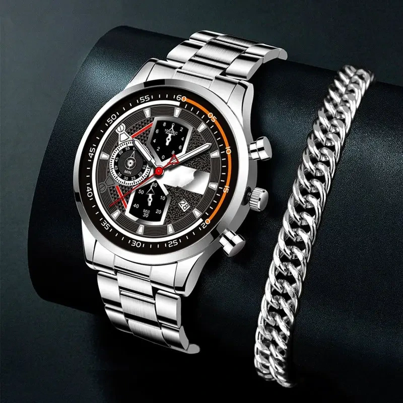 Free Sample Men Watches Business Stainless Steel Quartz Wristwatch Calendar Casual Sports Bracelet Luminous Watch 1