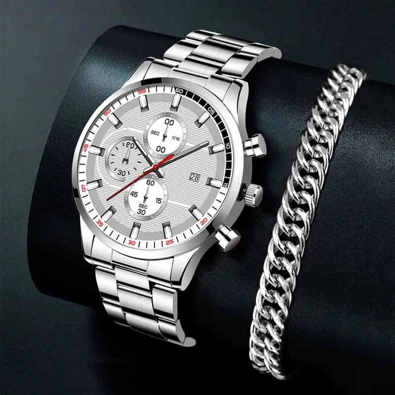 Muestra gratuita de relojes masculinos de moda, reloj de pulsera de cuarzo de acero inoxidable, pulsera deportiva informal de negocios para hombre, reloj luminoso 1