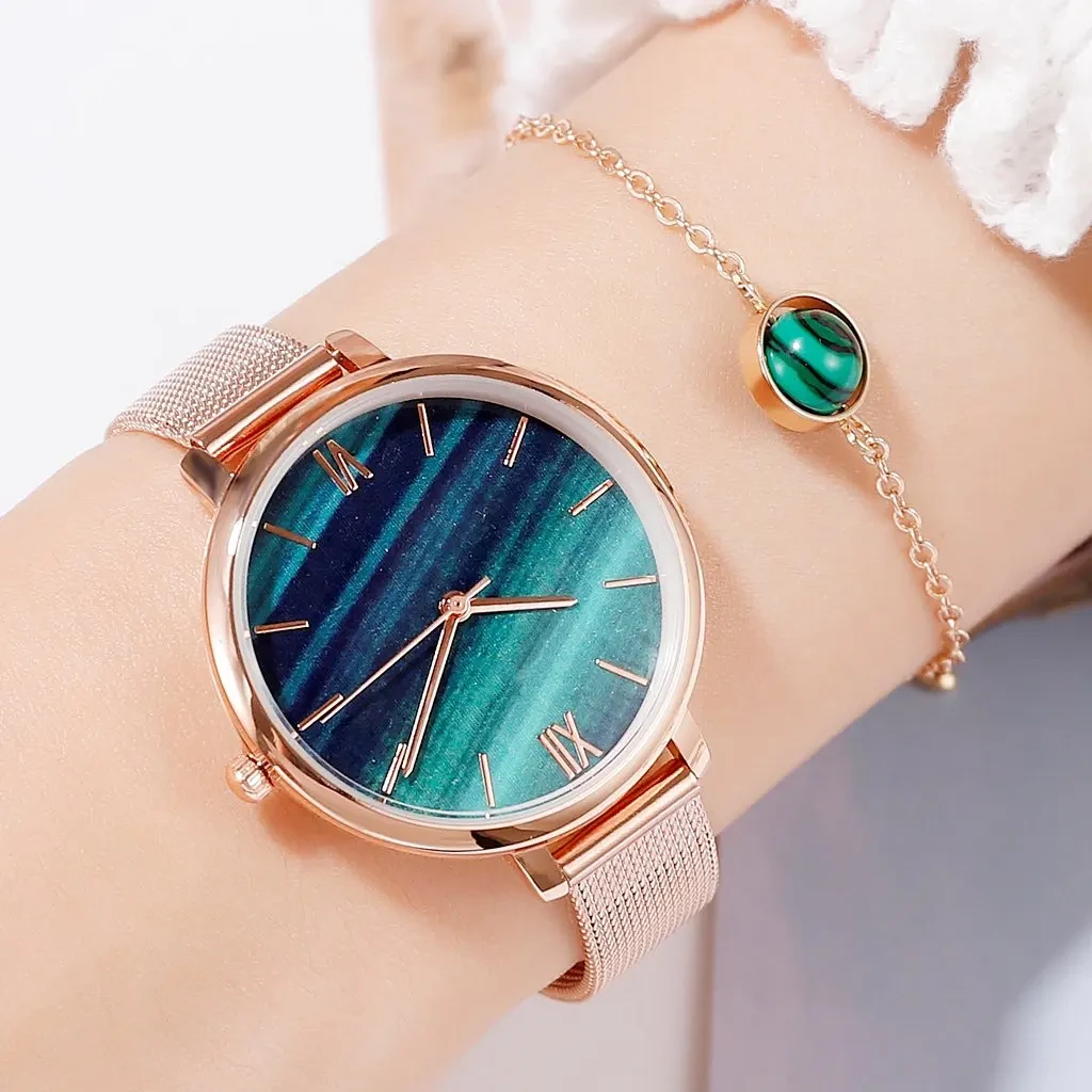 Muestra gratis, conjunto de reloj para mujer, reloj de pulsera con adornos de cristal, reloj de pulsera de cuarzo informal para mujer 1