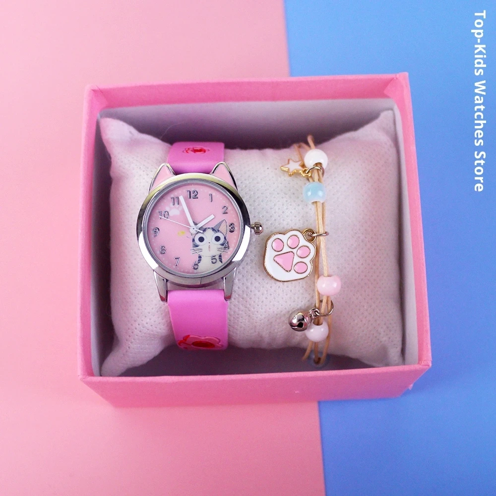 Muestra gratis, nuevo, lindo patrón de gato, relojes para niños, pulsera de cuarzo, relojes para niños, niñas, niños, reloj de regalo para mujeres 1