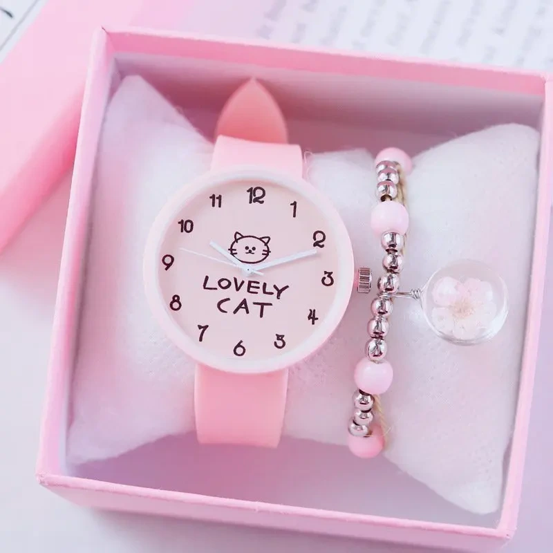 Muestra gratis de dibujos animados para niños, reloj de cuarzo de silicona para estudiantes y niñas, relojes de gato a la moda, reloj de pulsera para mujeres y niños 1