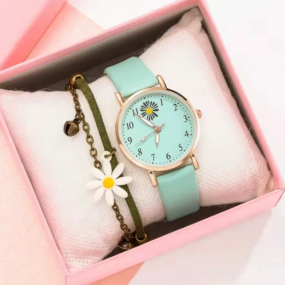 Muestra gratuita de moda informal de alta calidad para mujer, relojes de cuarzo con margaritas y flores, reloj Vintage decorativo con diamantes completos para estudiantes 1