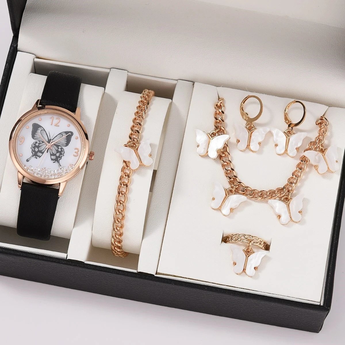 Muestra gratuita de reloj para mujer, pulsera, collar, pendientes, anillos, reloj de pulsera redondo, relojes de cuarzo a la moda para mujer 1