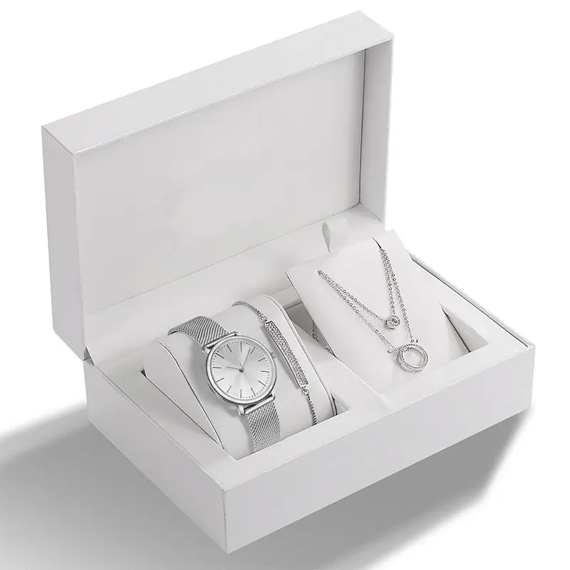 Conjunto de reloj de cuarzo para mujer, pulsera de cristal, collar, reloj de pulsera, relojes de regalo para el Día de San Valentín 1
