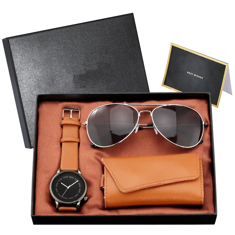 Free Sample Simple Watch Set Quartz Minimalist Dial Gifts Watches Men's Leather Fashion Wristwatches 1