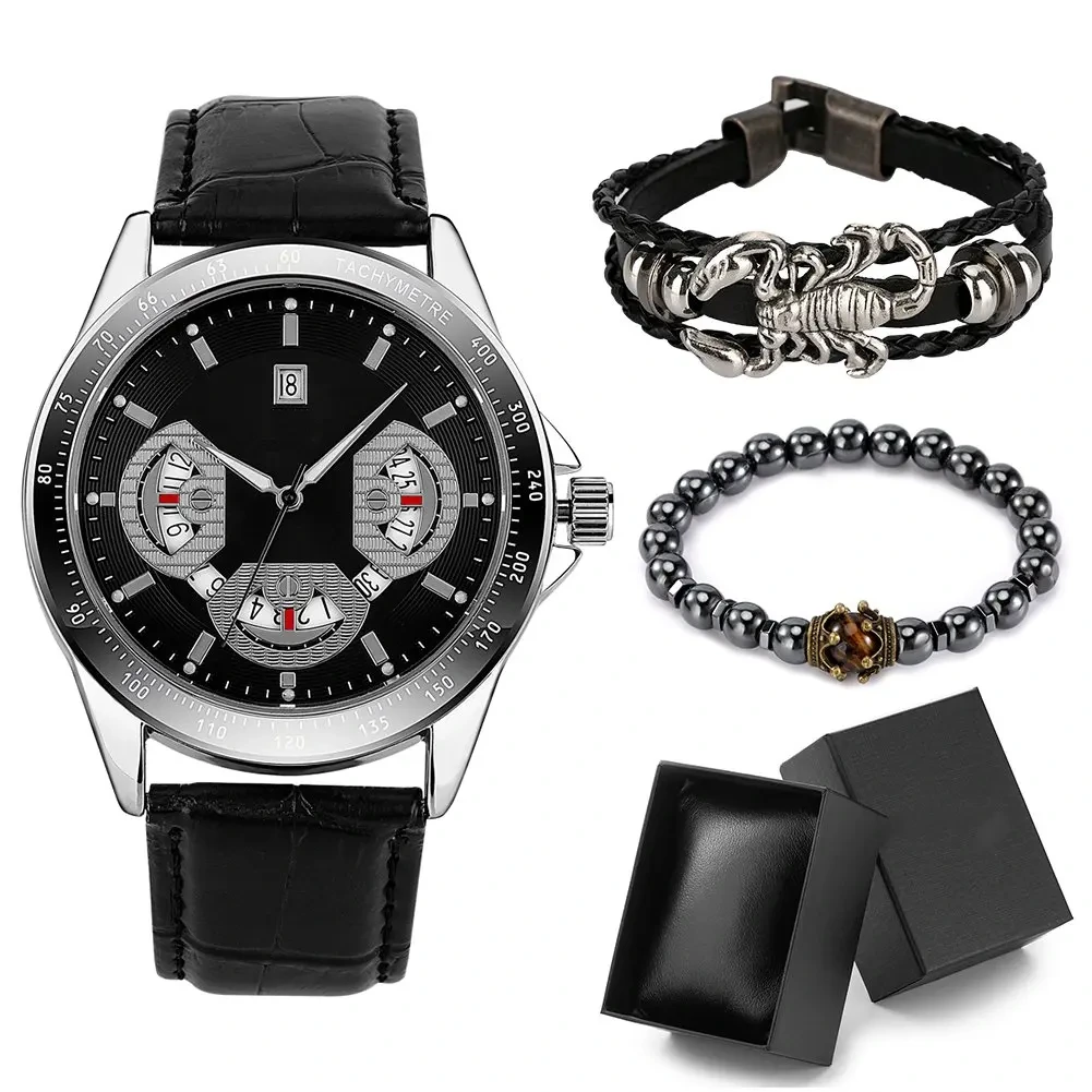 Relojes para hombre, conjunto de regalo de cuarzo para hombre, reloj de cuero con fecha, calendario, esfera, pulsera única, reloj presente 1