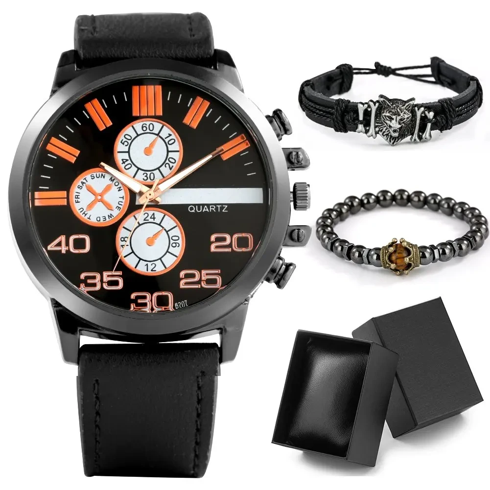 Free Sample New Design Fashion Men Quartz Wristwatches Bracelet Set Male Classic Business Gifts Watches 1