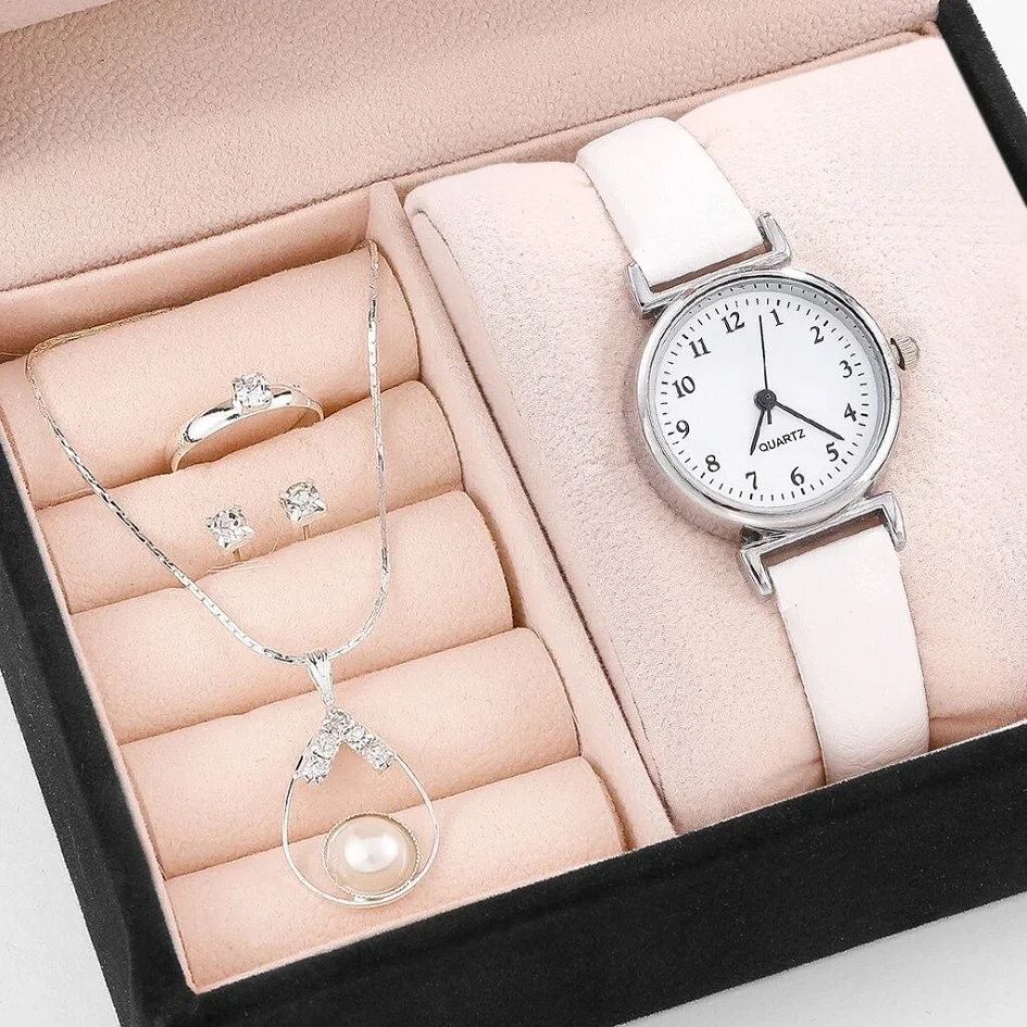 Free Sample Simple Round Dial Quartz Women's Watches Necklace Ring Earrings Female Gift Wristwatches 1