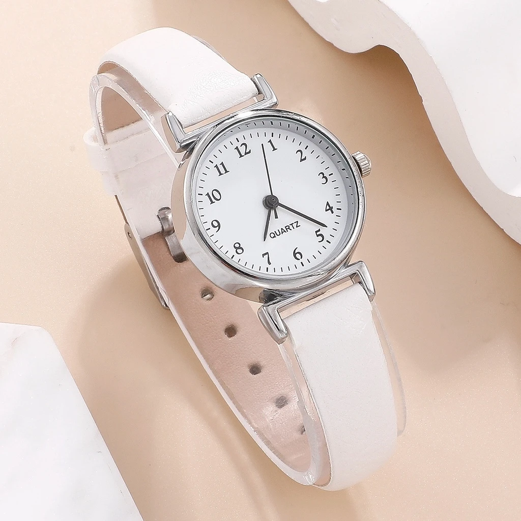 Free Sample Simple Round Dial Quartz Women's Watches Necklace Ring Earrings Female Gift Wristwatches 3