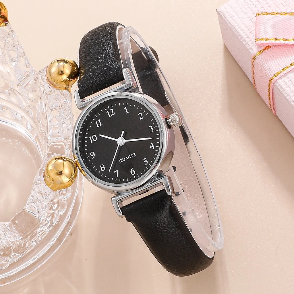 Free Sample Simple Round Dial Quartz Women's Watches Necklace Ring Earrings Female Gift Wristwatches 5