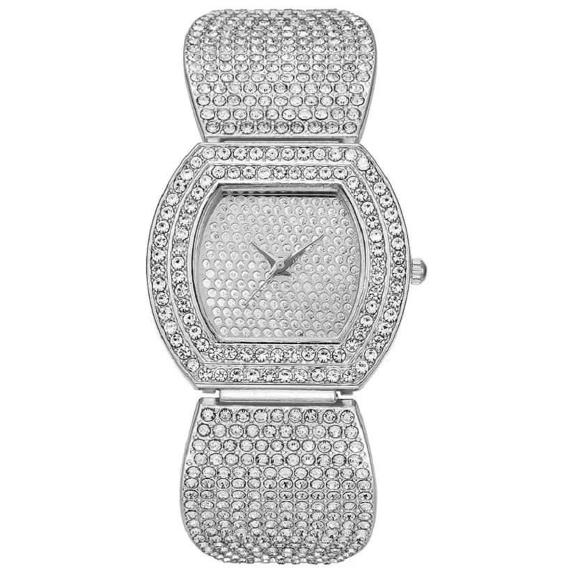Free Sample Full Diamond Women Bracelet Watch Set Fashion Stainless Steel Band Quartz Watches 1
