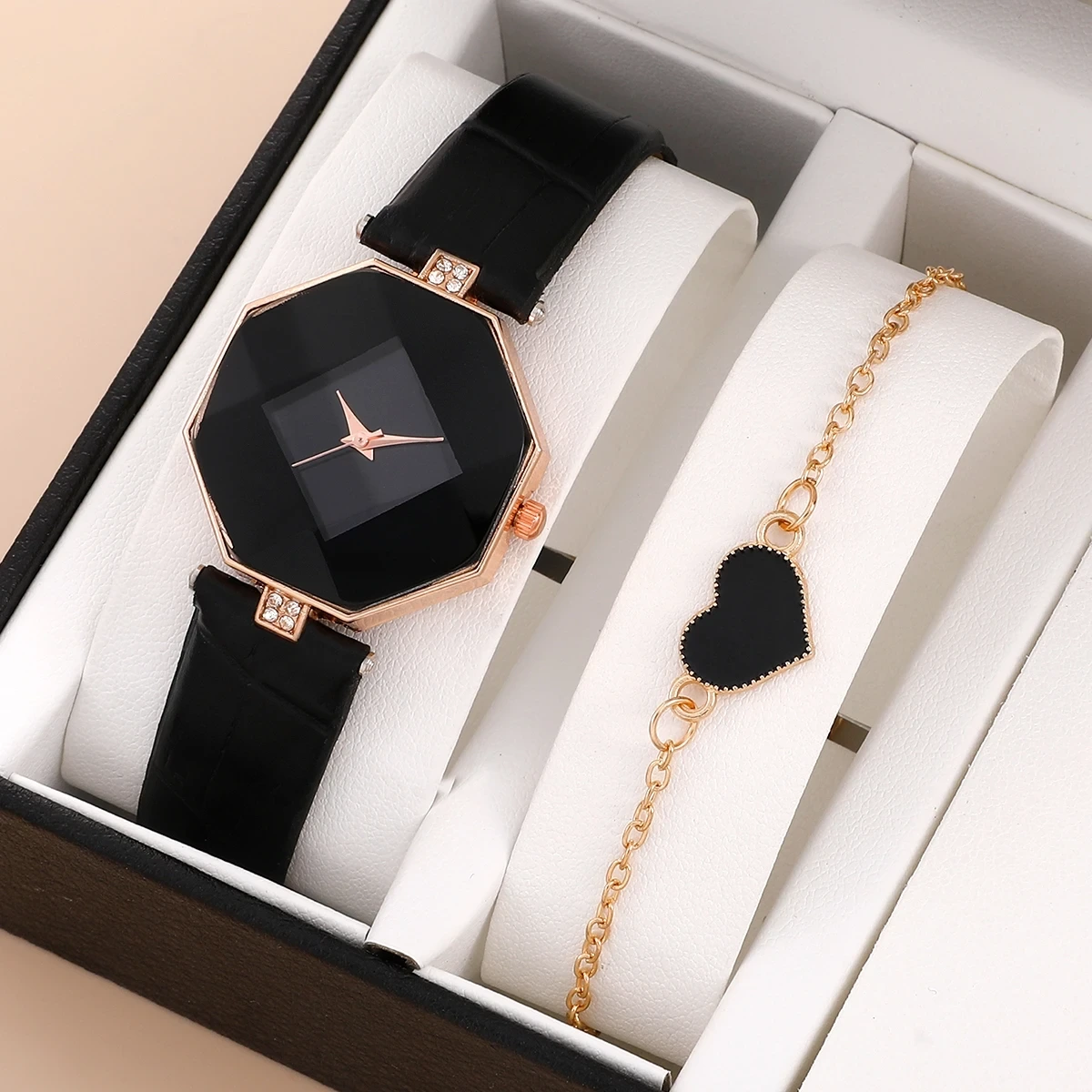 Free Sample Fashion Scaleless Dial Women's Quartz Wristwatch Exquisite Love Bangle Set Ladies Gift Watches 1