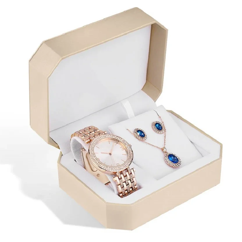 Free Sample Crystal Earrings Necklace Women Watches Set Girl Ladies Elegant Exquisite Quartz Gifts Watch 1