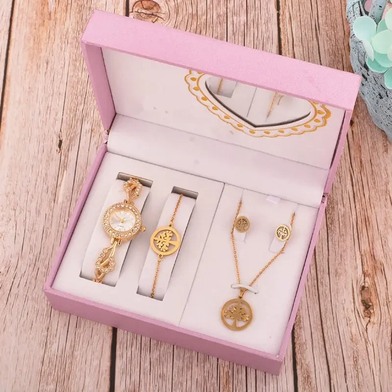 Free Sample Women Quartz Watch Set Crystal Bracelet Watch Female Bracelet Necklace Earring Lady's Wife Mom Gifts Watches 1