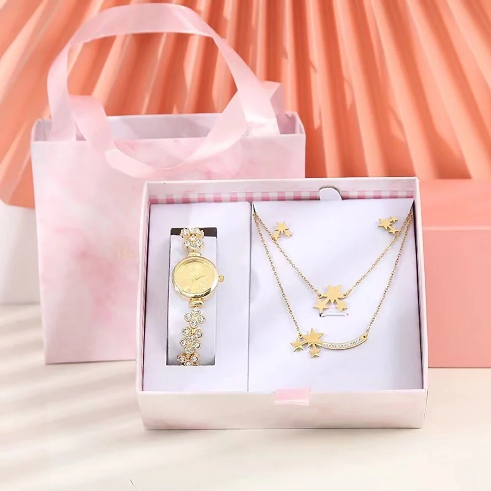 Free Sample Women Watch Set Fashion Ladies Quartz Wristwatches Stainless Steel Necklace Earring Women Gift Watches 1