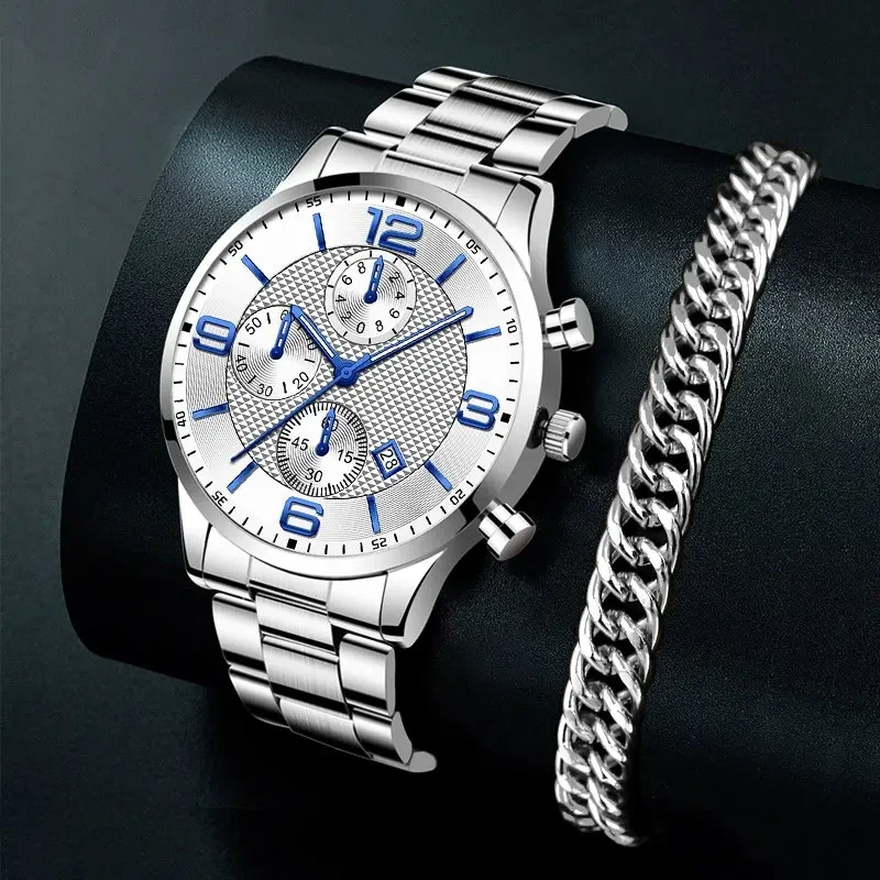 Muestra gratuita de relojes de negocios para hombre, reloj de pulsera de cuarzo de acero inoxidable, pulsera masculina, reloj luminoso con calendario 1