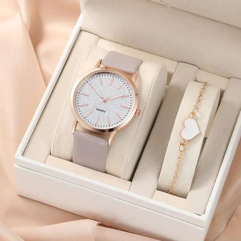 Muestra gratuita de reloj de moda para mujer, nuevo reloj de pulsera informal y sencillo para mujer, conjunto de regalo con pulsera para mujer 1