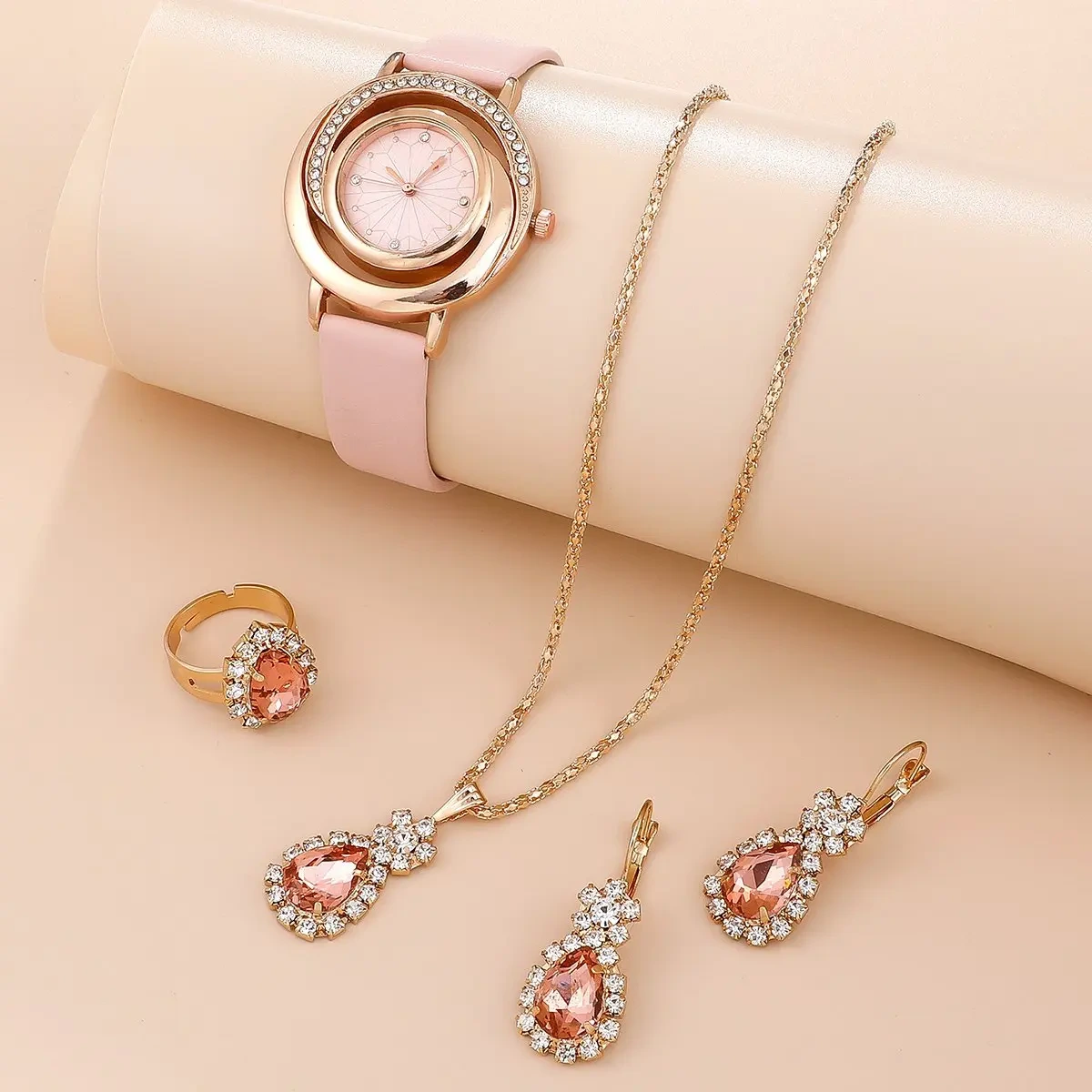 Muestra gratis de relojes de cuarzo para mujer, collar de diamantes, pendientes, conjunto de anillos, regalo para el día de la madre, Festival de cumpleaños, reloj de San Valentín 1