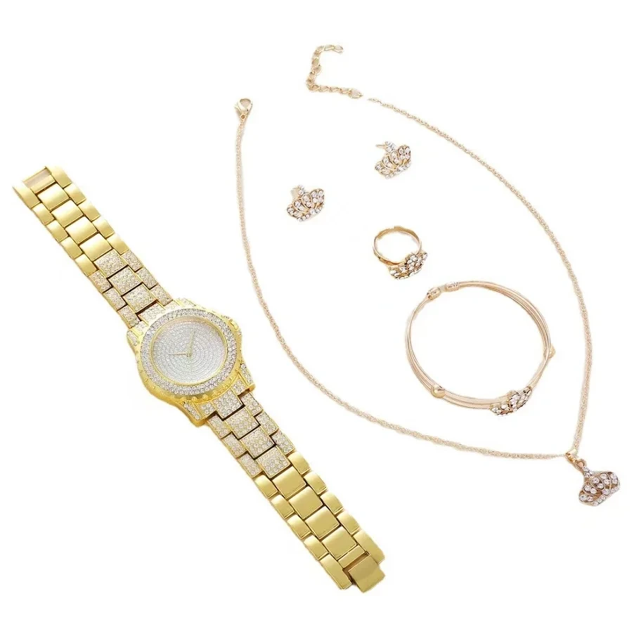 Free Sample Watches Women Diamond Rhinestone Quartz Watch Creative Crown Necklace Bracelets Earrings Gifts Sets Watch 1
