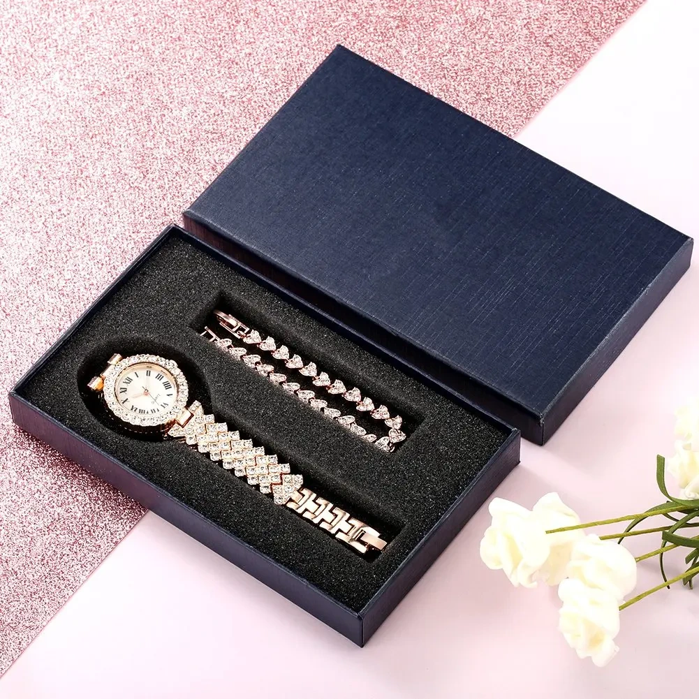 Free Sample Lady Rhinestone Watches Bracelet Gift Set Women Quartz Wristwatch Birthday Anniversary Gifts Watch 1