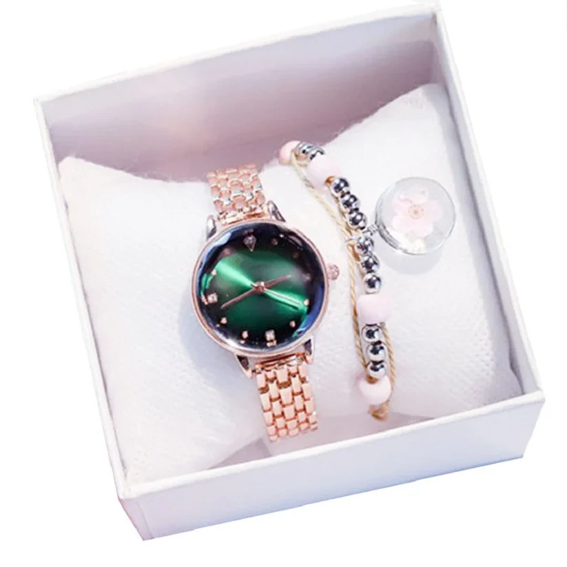 Free Sample Fashion Prismatic Mirror Diamond Inlay Couple Quartz Watch Sets Popular Steel Band Women's Watches 1