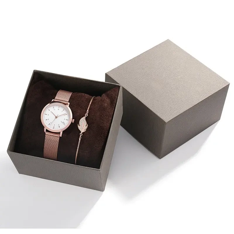 Cadeau de saint-valentin mode Bracelet en filet montres-bracelets d'étudiant Bracelet en feuille ensemble de montre pour femme 1