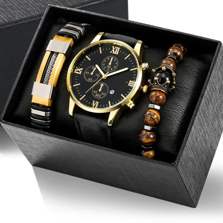 Free Sample High Quality Fashion Casual Men's Watch Stainless Steel Bracelet Set Easy To Wear Male Watches 1