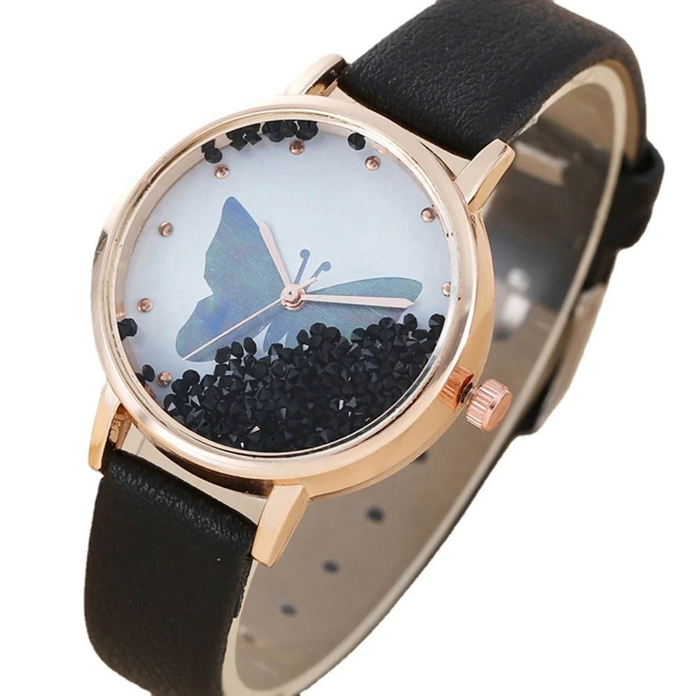 Literatur-Stil, modisch, elegant, Ledergürtel, Schmetterling, Quarzuhren, Armband-Set, Geschenkuhr 1