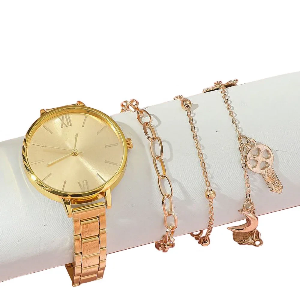 Mode féminine polyvalente grand cadran plaque acier bande montres chaîne Bracelet ensemble montre-Bracelet 1