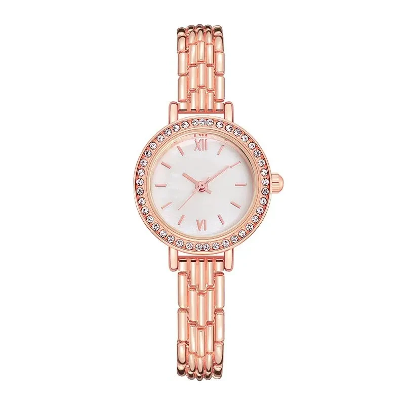 Free Sample Women Small Delicate Fashion Quartz Gold Watches Round Dial Plate Waterproof Wristwatch 1