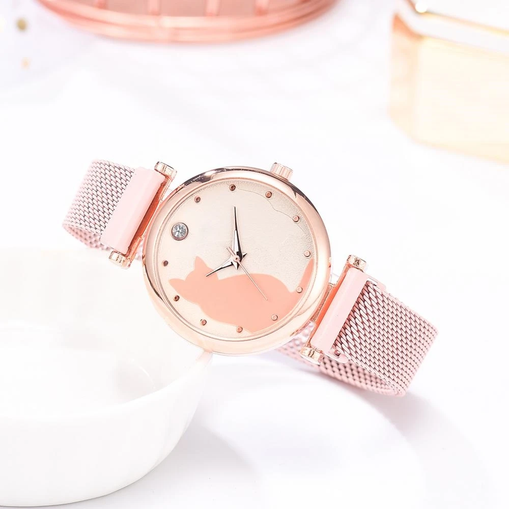 Free Sample New Fashion Women Bracelet Set Cat Pattern Watch Ladies Quartz Lover Gift Wristwatches 6