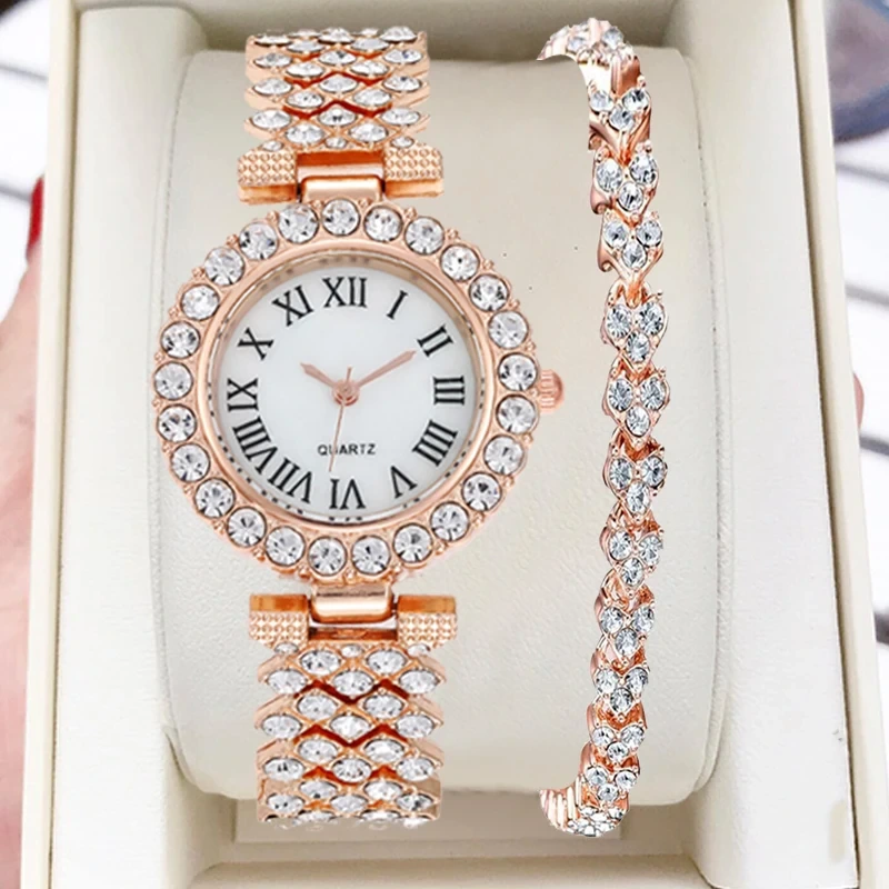 Muestra gratuita de relojes de pulsera para mujer, correa de acero, reloj de pulsera de cuarzo con diamantes de imitación, reloj femenino de moda 1