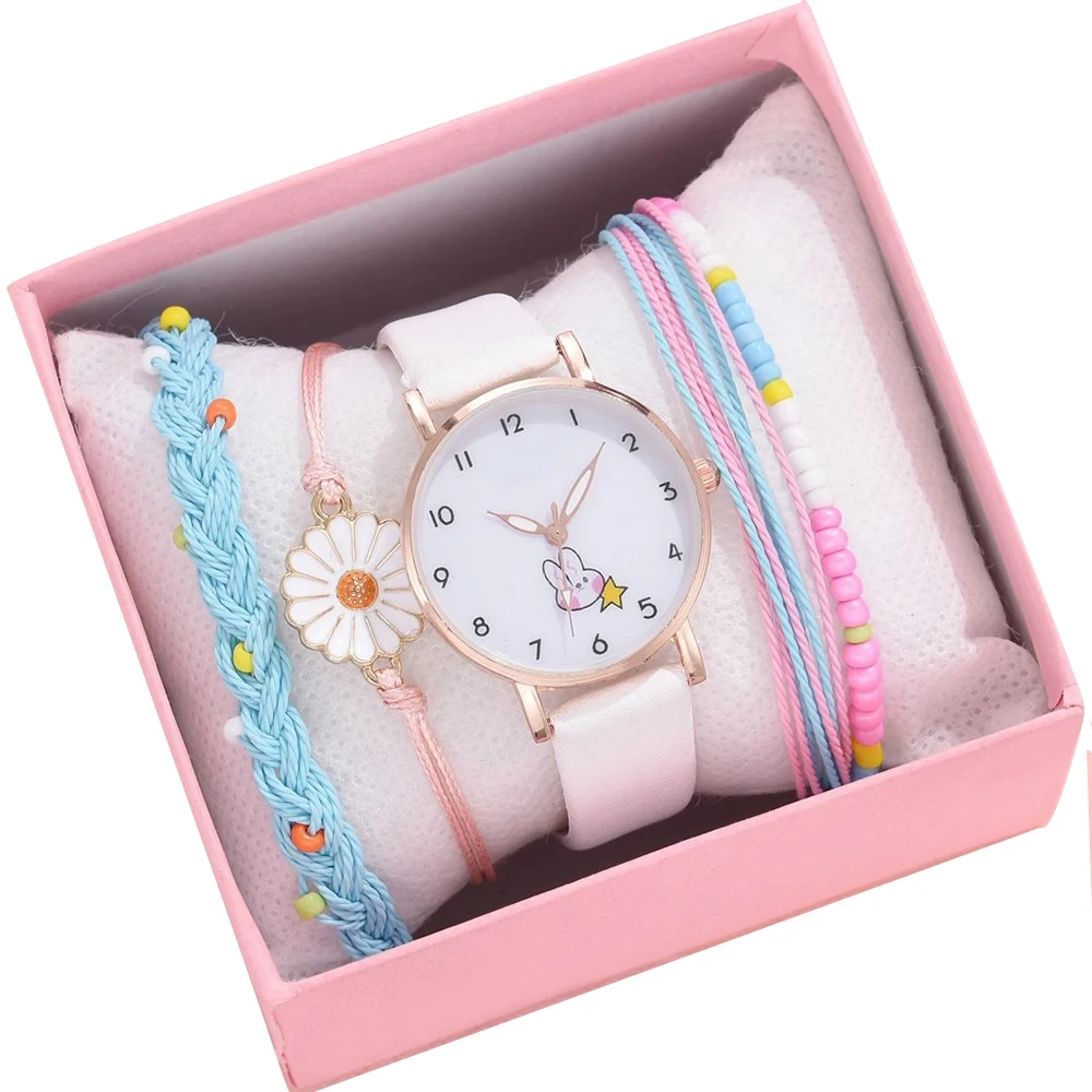 Campione gratuito di orologi di moda da donna Set di braccialetti di orologi da polso al quarzo in pelle da donna Set regalo di orologi delicati 1