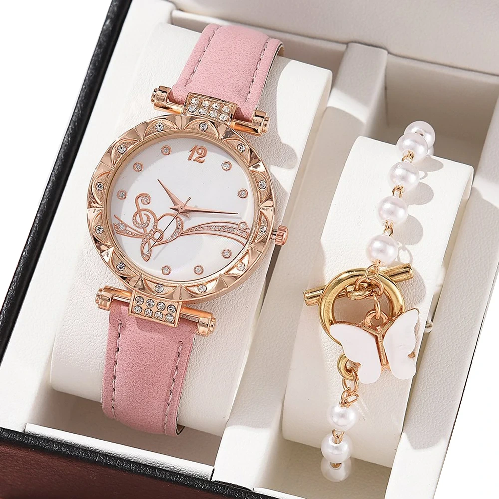 Amostra grátis feminina nova senhoras relógios pulseira conjunto relógio de pulso de quartzo feminino presente pulseira de couro 1