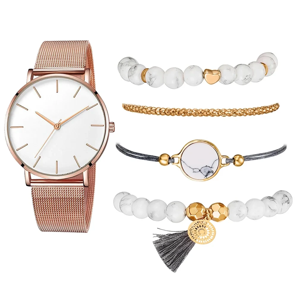 Free Sample Women Watch Bracelet Set Japan Quartz Movement Simple Waterproof Stainless Steel Mesh Ladies Watches 1