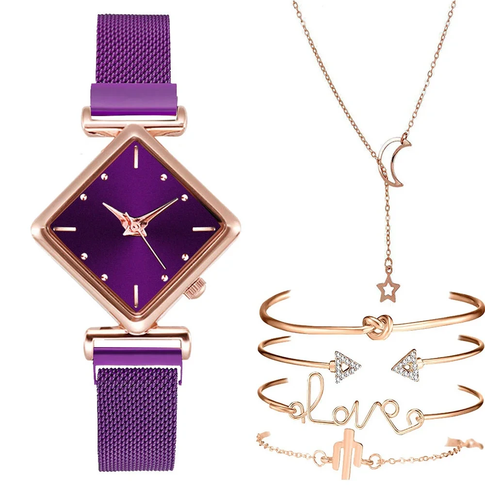 Free Sample Ladies Simple Fashion Personality Diamond Watch Bracelet Fashion Combination Set Women Quartz Watches 1