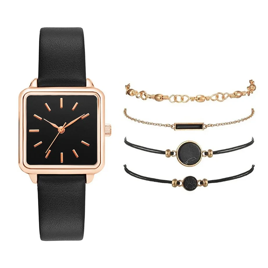 Campione gratuito Orologio da donna alla moda Orologio da polso femminile al quarzo con cinturino in pelle quadrato semplice 1