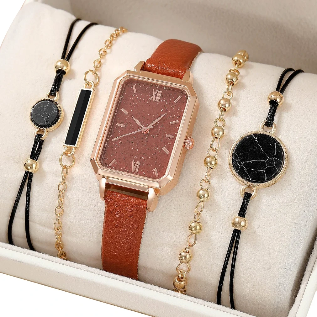 Free Sample Elegant Women's Square Quartz Wristwatch Vintage Premium Leather Beautiful Bracelet Watch 1