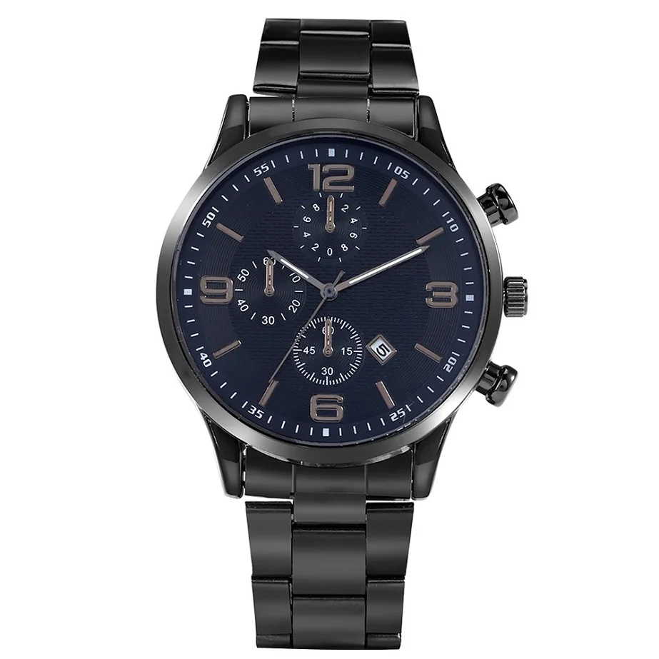 Free Sample Fashion Male Quartz Wristwatch Gift Set Bracelet Set Husband Crown Bead Men Watches 1