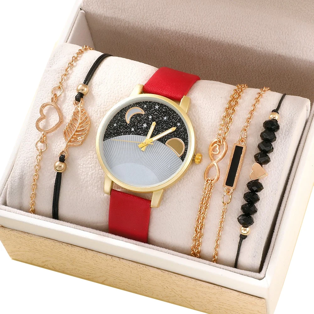 Free Sample New Women's Leather Watch Simple Dial Quartz Wristwatch Bracelet Set Female Gift Watches 1