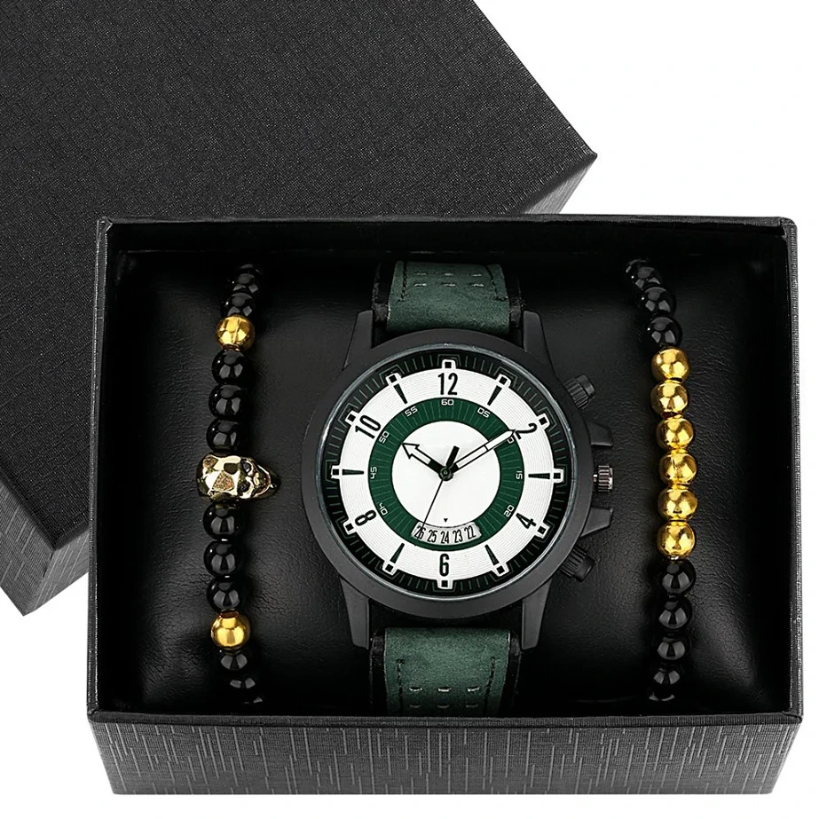 Free Sample Casual Fashion Quartz Watch Leather Strap Men's Skull Elastic Bracelets Exquisite Gift Man Husband Father Watches 1