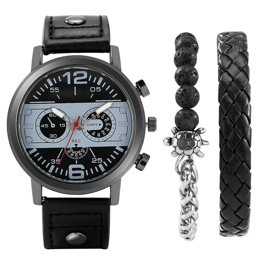 Free Sample Men Bracelet Set Leather Quartz Wristwatches Business Boyfriend Husband Gift Watches 1