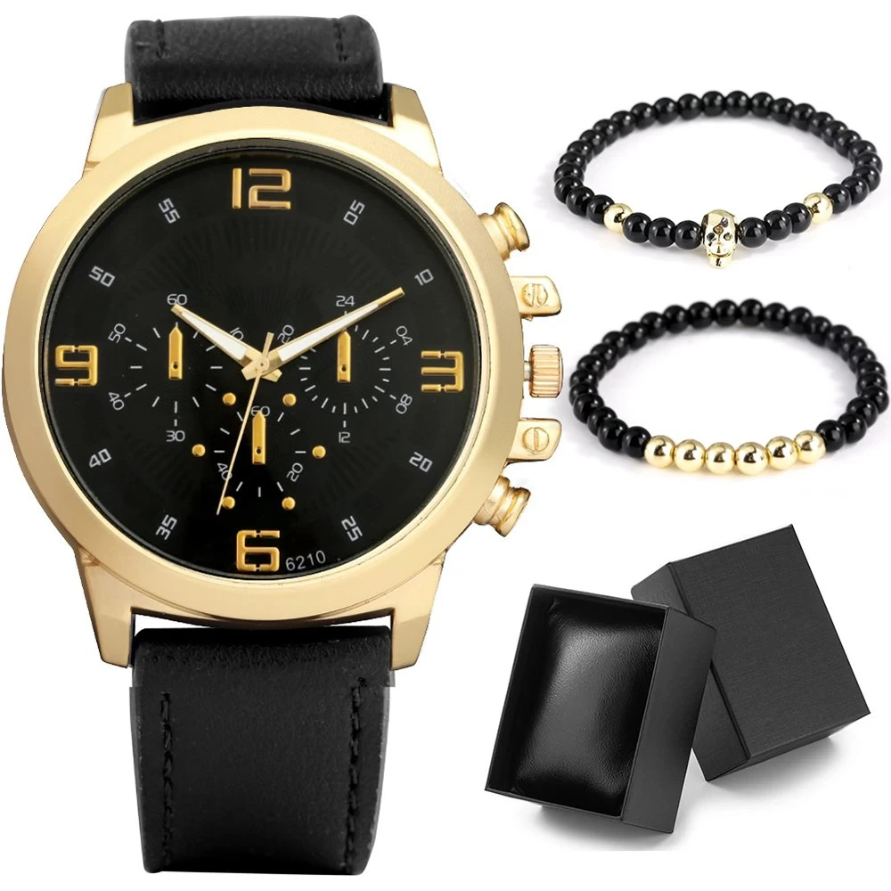 Campione gratuito Orologio da polso da uomo di moda Cinturino in pelle al quarzo Luminoso Bracciale casual Set Orologi da regalo aziendali 1