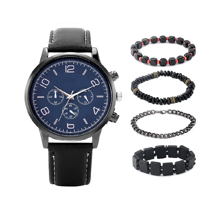 Free Sample Men Numerals Quartz Watch Leather Strap Pin Buckle Male Elastic Bracelets Gift Watches 1