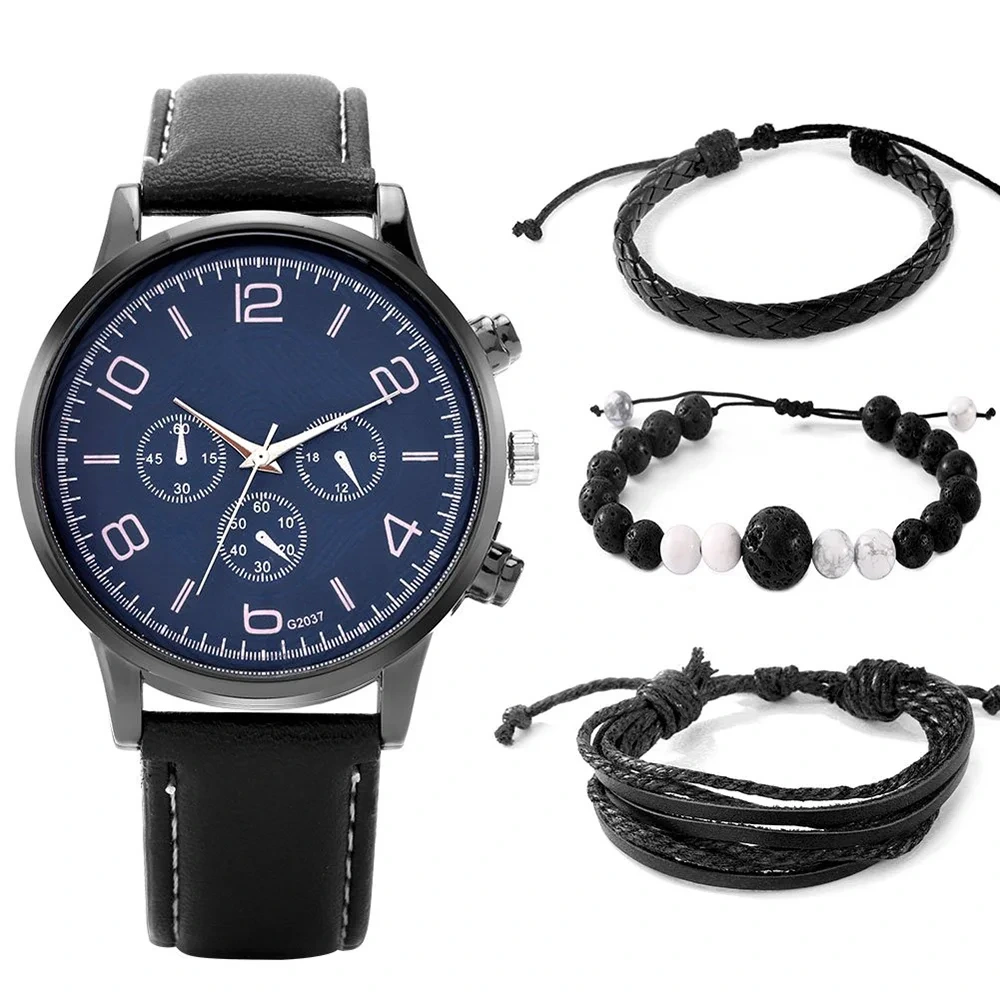 Free Sample High Quality Quartz Watch Men Retro Bracelet Natural Stone Beads Braided Bracelets Wristwatch Gifts Sets 1