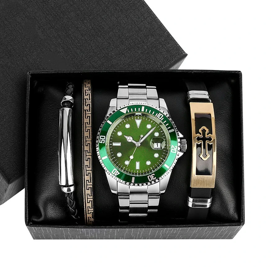 Kostenlose Probe Herren Armbänder Set Stahl Quarz Datum Armbanduhr Kreative Weihnachten Halloween Geschenke Uhr 1