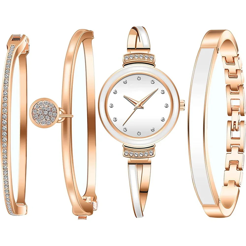 New Design Elegant Bracelet Set Women Glitter Crystal Watches Stainless Steel Girls Wrist Watch 1