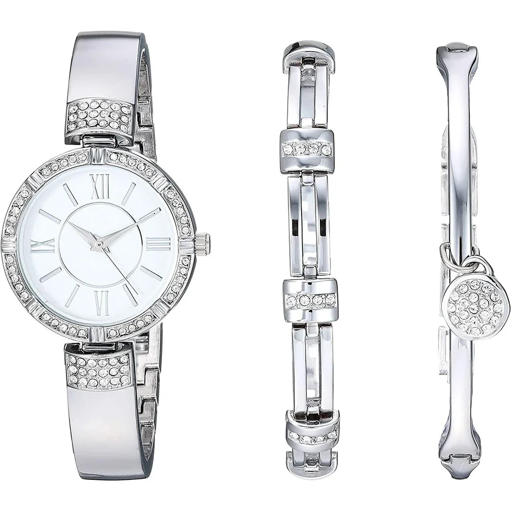 Free Sample High Quality Women's Premium Crystal Watches Bracelet Set Gift Girls Japanese-quartz Movement Wristwatches 1